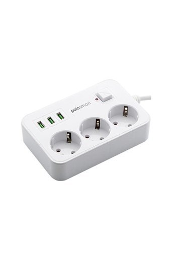 Polosmart Mp08 3'lü Soket 2 metre 3'lü USB Kablolu Tekli 2500 J Akım Korumalı Priz