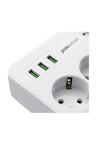 Polosmart Mp08 3'lü Soket 2 metre 3'lü USB Kablolu Tekli 2500 J Akım Korumalı Priz