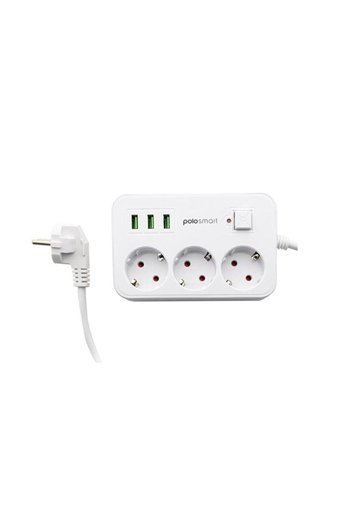 Polosmart Mp08 3'lü Soket 2 metre 3'lü USB Kablolu Tekli 2500 J Akım Korumalı Priz