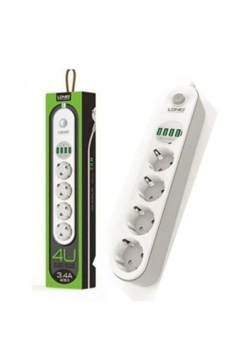 Ldnio Se4432 4'lü Soket 2 metre 4'lü USB Kablolu Çiftli Akım Korumalı Priz