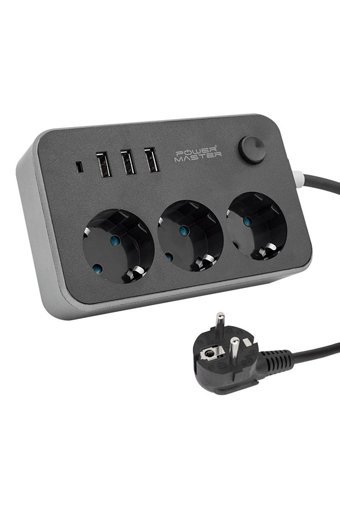 Powermaster Pm-17564 3'lü Soket 1.8 metre 3'lü USB Kablolu Tekli Akım Korumalı Priz