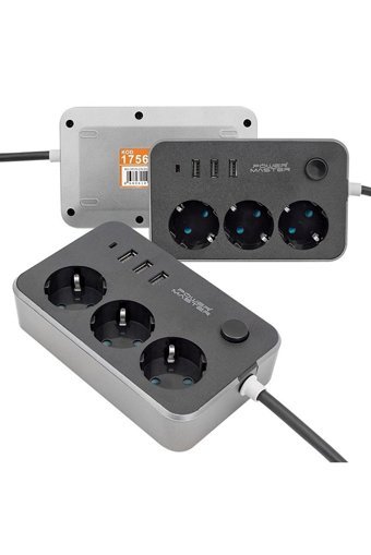 Powermaster Pm-17564 3'lü Soket 1.8 metre 3'lü USB Kablolu Tekli Akım Korumalı Priz