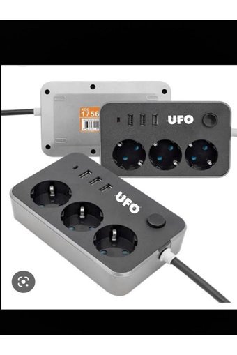 Ufo Electric Uak1455 3'lü Soket 3'lü USB Kablolu Tekli 2500 J Akım Korumalı Priz
