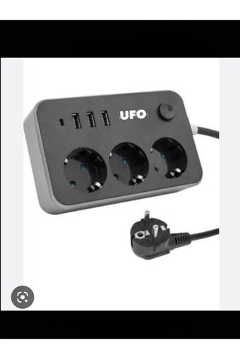 Ufo Electric Uak1455 3'lü Soket 3'lü USB Kablolu Tekli 2500 J Akım Korumalı Priz