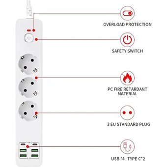 Hepu Hm 137311 3'lü Soket 2 metre 4'lü USB Kablolu Tekli Akım Korumalı Priz