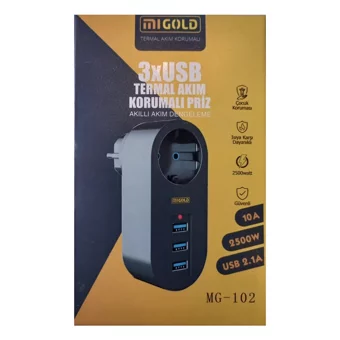Mi Gold Termal Tekli Soket 3'lü USB Kablosuz Tekli Akım Korumalı Priz
