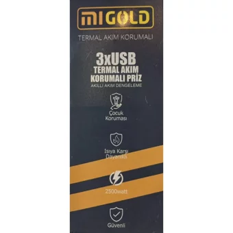 Mi Gold Termal Tekli Soket 3'lü USB Kablosuz Tekli Akım Korumalı Priz