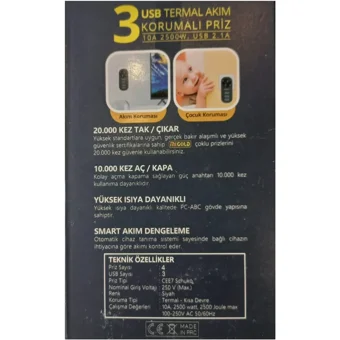 Mi Gold Termal Tekli Soket 3'lü USB Kablosuz Tekli Akım Korumalı Priz