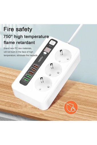Hepu Hp-H03 3'lü Soket 2 metre Kablolu Çiftli Akım Korumalı Priz