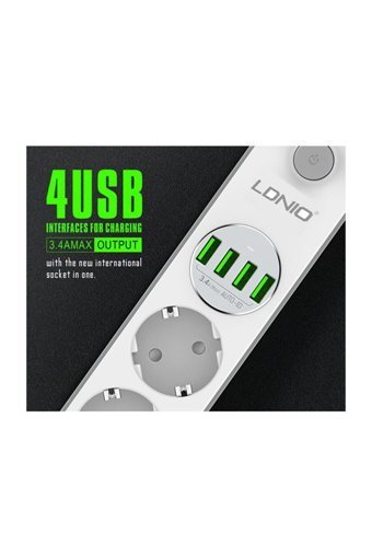 Ldnio Se4432 4'lü Soket 2 metre 4'lü USB Kablolu Tekli Akım Korumalı Priz