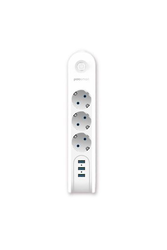 Polosmart Mp09 3'lü Soket 2 metre 3'lü USB Kablosuz Tekli 2500 J Akım Korumalı Priz