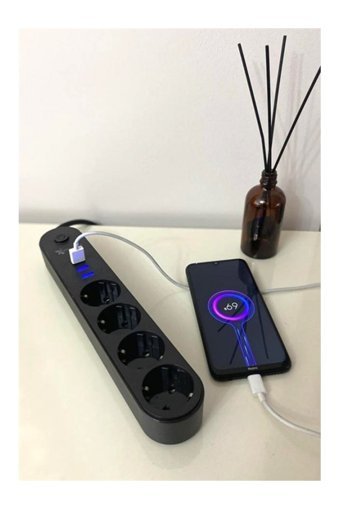 Myglobal P9649S729 4'lü Soket 2 metre 3'lü USB Kablolu Çiftli Akım Korumalı Priz
