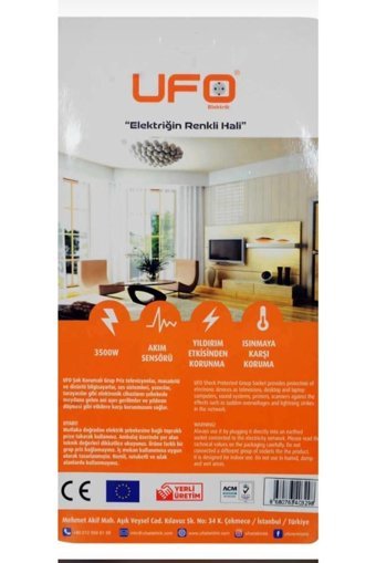Ufo Electric 3'lü Soket 1.5 metre Kablolu Tekli 450 J Akım Korumalı Priz