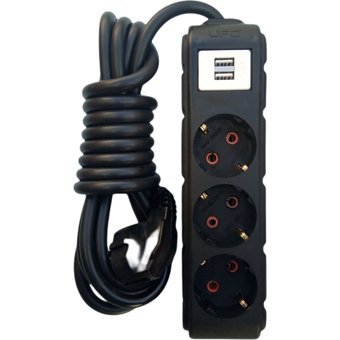 Ufo Electric 3'lü Soket 2 metre 2'li USB Kablolu Tekli 2500 J Akım Korumalı Priz