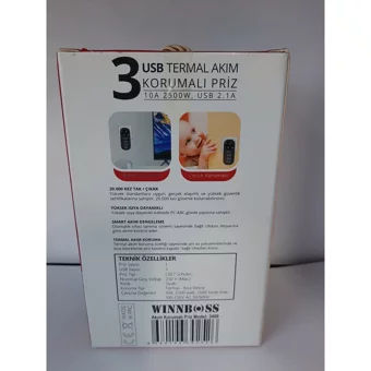 Winnboss 3400 Tekli Soket 3'lü USB Kablosuz Tekli Akım Korumalı Priz