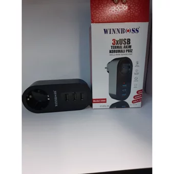 Winnboss 3400 Tekli Soket 3'lü USB Kablosuz Tekli Akım Korumalı Priz