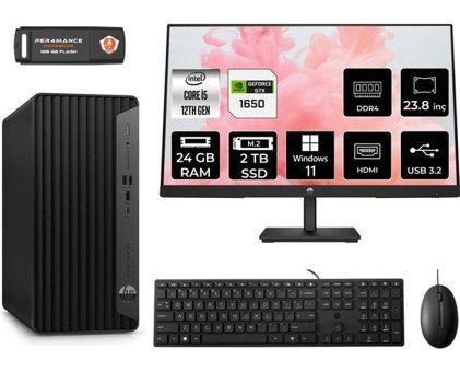 HP Pro Tower 400 G9 6U3M8EAMNT4424 Harici GeForce GTX 1650 Intel Core i5 12400 24 GB Ram 2 TB SSD Tower Windows 11 Pro 23.8 inç Monitörlü Masaüstü Bilgisayar + PER4 BELLEK