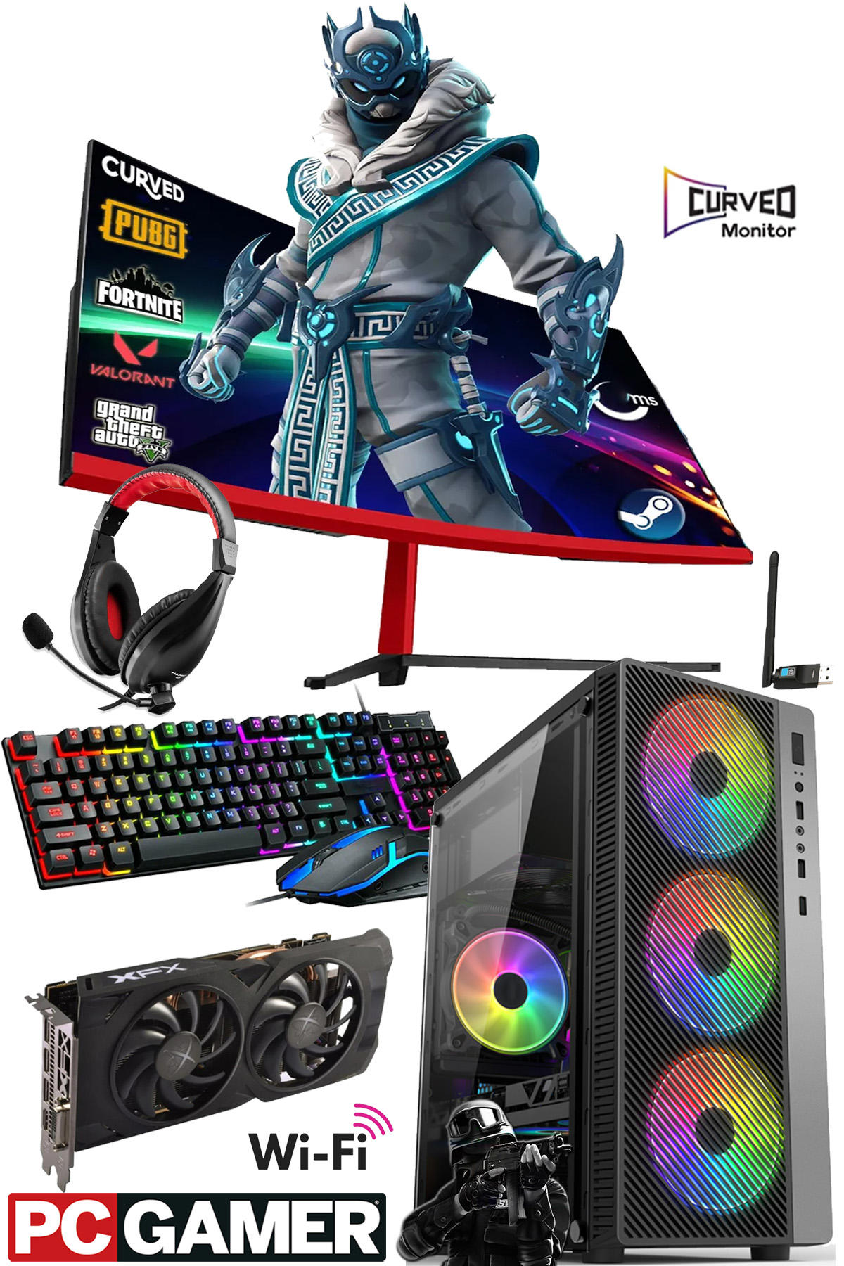 J-Tech GX373 Harici GeForce RTX 3060 Ti Intel Core i5 10400F 16 GB Ram 512 GB SSD Tower FreeDos 24 inç Monitörlü Masaüstü Bilgisayar