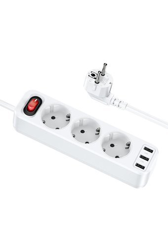 Hoco Ns2 3'lü Soket 1.8 metre 3'lü USB Kablolu Tekli Akım Korumalı Priz