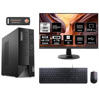 Lenovo Thinkcentre Neo 50S 11SX002VTX Harici Radeon RX 550 Intel Core i3 12100 48 GB Ram 4 TB SSD Tower Windows 11 Home 23.8 inç Monitörlü Masaüstü Bilgisayar