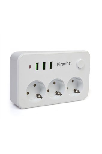 Piranha Piranha 3396 3'lü Soket 2 metre 3'lü USB Kablolu Çiftli Akım Korumalı Priz