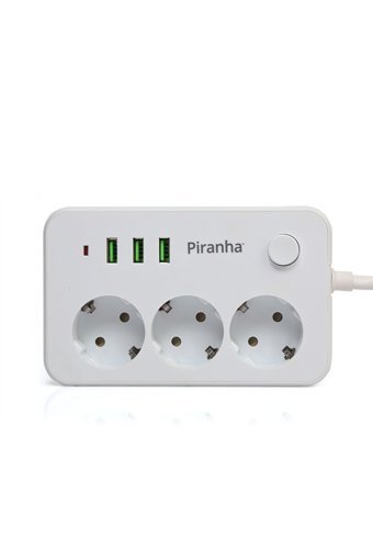 Piranha Piranha 3396 3'lü Soket 2 metre 3'lü USB Kablolu Çiftli Akım Korumalı Priz