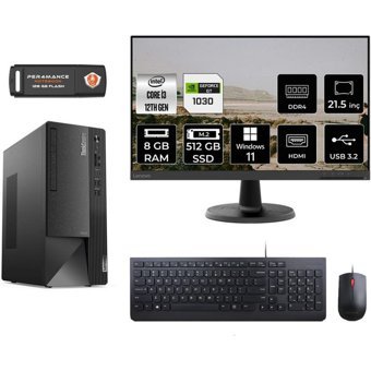 Lenovo Thinkcentre Neo 50T 11SC001ATXMNT3402 Harici GeForce RTX 3060 Ti Intel Core i3 12100 8 GB Ram 512 GB SSD Tower Windows 11 Pro 21.5 inç Monitörlü Masaüstü Bilgisayar + PER4 BELLEK