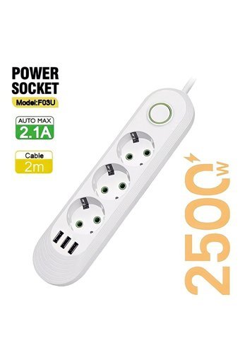 Onetick Fo3U 3'lü Soket 1.8 metre 3'lü USB Kablolu Çiftli Akım Korumalı Priz
