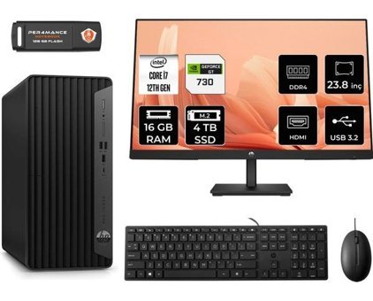 HP Pro Tower 400 G9 6U3M9EAMNT2315 Harici GeForce GT 730 4 GB Intel Core i7 12700 16 GB Ram 4 TB SSD Tower FreeDos 23.8 inç Monitörlü Masaüstü Bilgisayar + PER4 BELLEK