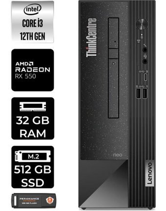 Lenovo Thinkcentre Neo 50S 11SX002VTXP377 Harici Radeon RX 550 Intel Core i3 12100 32 GB Ram 512 GB SSD Tower Windows 11 Home Masaüstü Bilgisayar + PER4 BELLEK