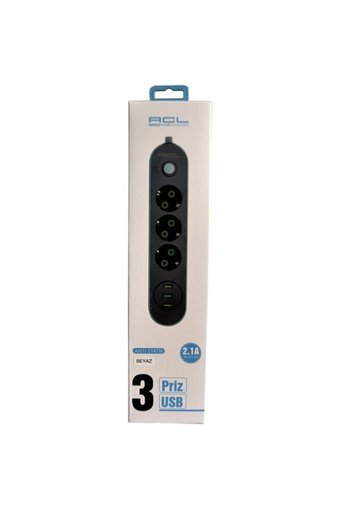 ACL Ac28 3'lü Soket 3'lü USB Kablolu Çiftli Akım Korumalı Priz