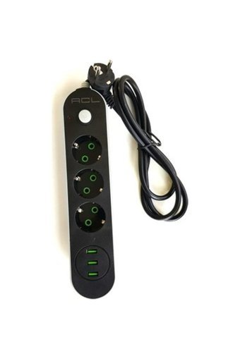 ACL Ac28 3'lü Soket 3'lü USB Kablolu Çiftli Akım Korumalı Priz