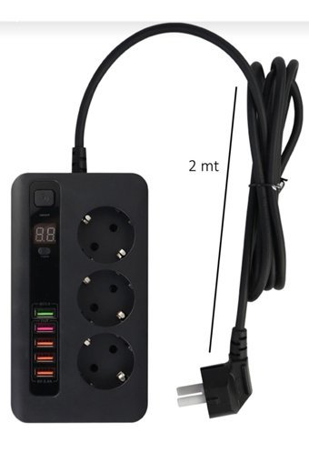 Paleon Bkl-04 3'lü Soket 2 metre 5'li USB Kablolu Çiftli Akım Korumalı Priz