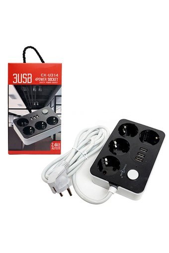 Egonex Cx-U314 4'lü Soket 2 metre 3'lü USB Kablolu Çiftli Akım Korumalı Priz