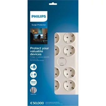 Philips Spn7080Wa 8'li Soket 2 metre Kablolu Çiftli 900 J Akım Korumalı Priz