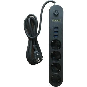 Mi Gold 4'lü Soket 2 metre 3'lü USB Kablolu Çiftli Akım Korumalı Priz