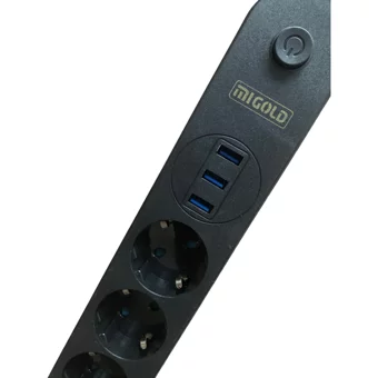 Mi Gold 4'lü Soket 2 metre 3'lü USB Kablolu Çiftli Akım Korumalı Priz