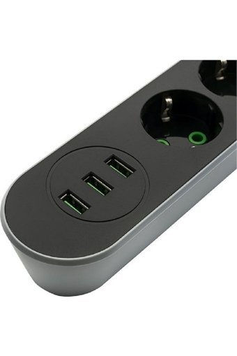 Mf Product Jettpower 0366 3'lü Soket 1.5 metre 3'lü USB Kablolu Çiftli Akım Korumalı Priz