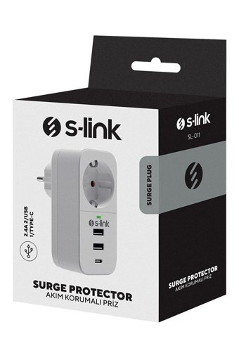 S-Link Sl-011 Tekli Soket 2'li USB Kablosuz Tekli 750 J Akım Korumalı Priz