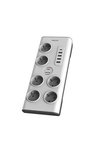 Philips Spn7060Wa 6'lı Soket 2 metre 4'lü USB Kablolu Çiftli 900 J Akım Korumalı Priz