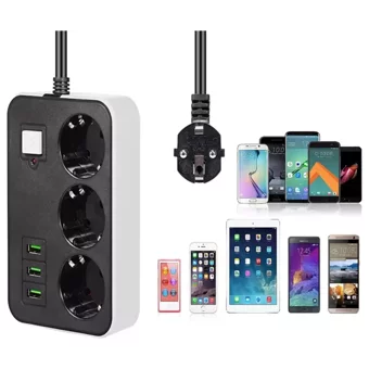 Findit 3'lü Soket 1.8 metre 3'lü USB Kablolu Çiftli Akım Korumalı Priz