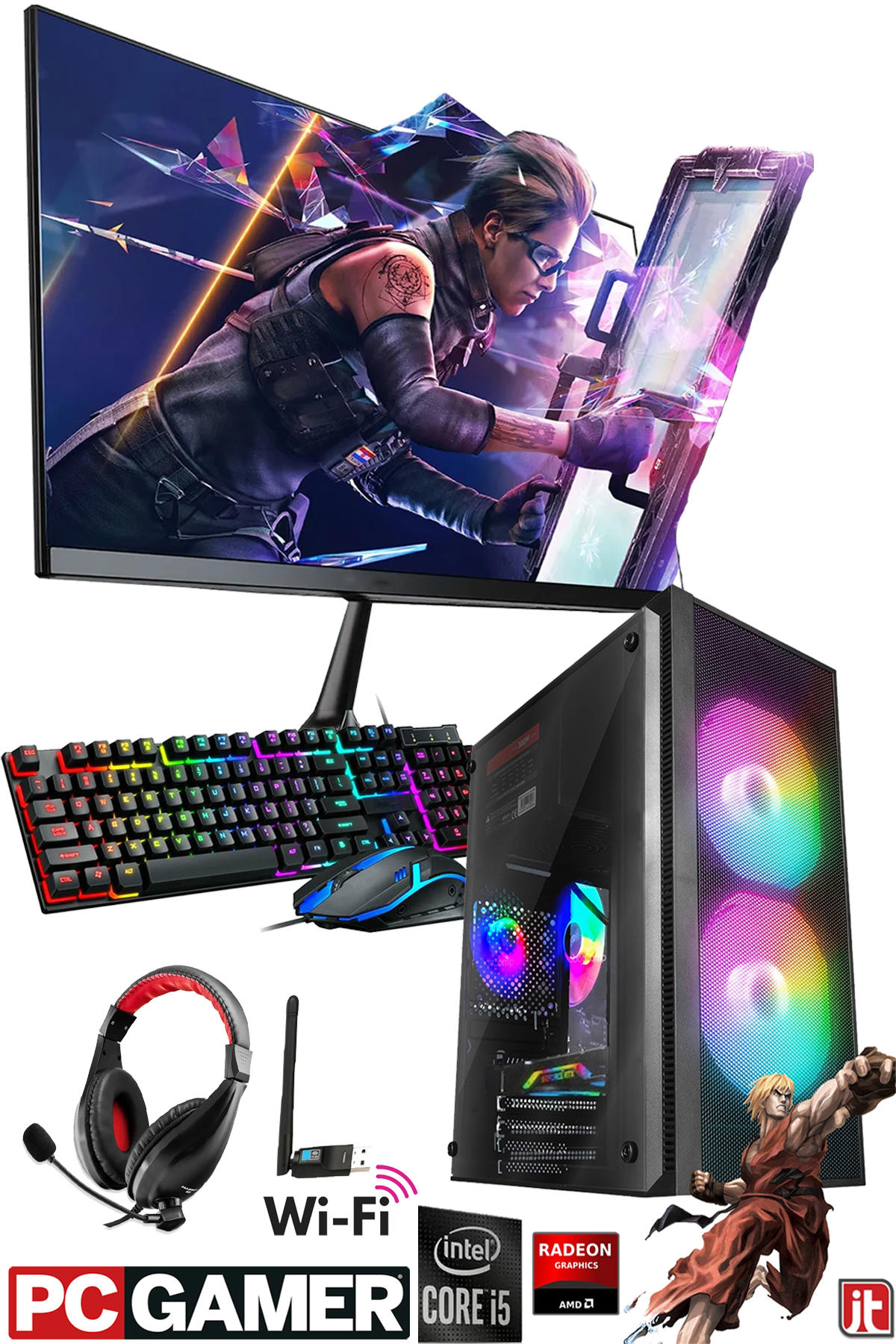 J-Tech GX367 Harici GeForce RTX 3060 Ti Intel Core i5 10400F 16 GB Ram 512 GB SSD Tower FreeDos 20 inç Monitörlü Masaüstü Bilgisayar