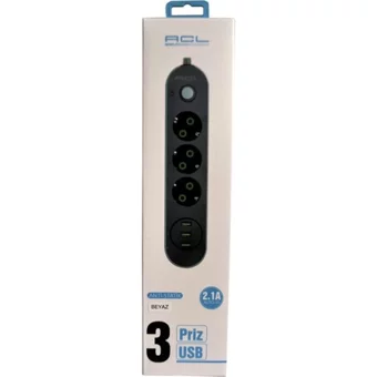 Preo 3'lü Soket 3'lü USB Kablolu Çiftli Akım Korumalı Priz