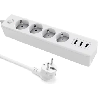 Tenon Tn-24958 4'lü Soket 2 metre 3'lü USB Kablolu Tekli 2500 J Akım Korumalı Priz