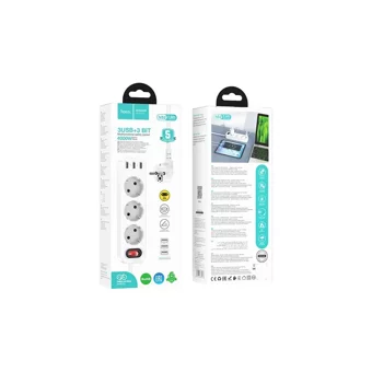 Hoco Ns2 3'lü Soket 1.8 metre 3'lü USB Kablolu Çiftli Akım Korumalı Priz