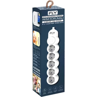 Fly Fly-3394-01 5'li Soket 2 metre Kablolu Tekli 2500 J Akım Korumalı Priz
