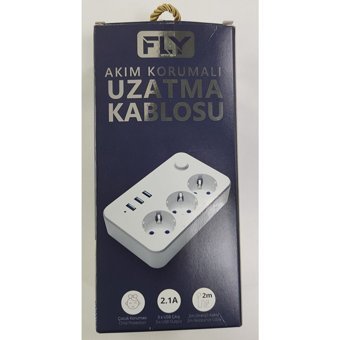 Fly 3406-01 3'lü Soket 2 metre 3'lü USB Kablosuz Tekli Akım Korumalı Priz