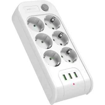 Polosmart Mp10 6'lı Soket 2 metre 3'lü USB Kablolu Çiftli 4000 J Akım Korumalı Priz