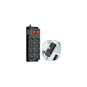 Piranha 3398 8'li Soket 2 metre 3'lü USB Kablolu Çiftli Akım Korumalı Priz