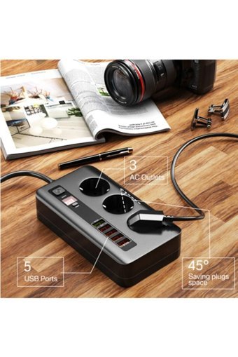 Paleon Tyc00308032639 3'lü Soket 2 metre 4'lü USB Kablolu Çiftli Akım Korumalı Priz
